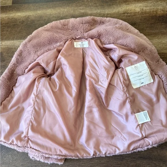H&M Girls Mauve Pink Faux Fur Puffer Coat - Picture 3 of 7